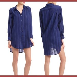 NWT $108 Commando Jacquard Stripe Oversize Sleep Shirt in Navy [SZ Small ]‎
